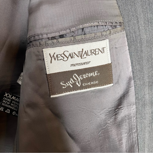 Vintage Yves Saint Laurent YSL Grey Striped Blazer Coat YSL Pure Wool Preppy - Picture 7 of 11